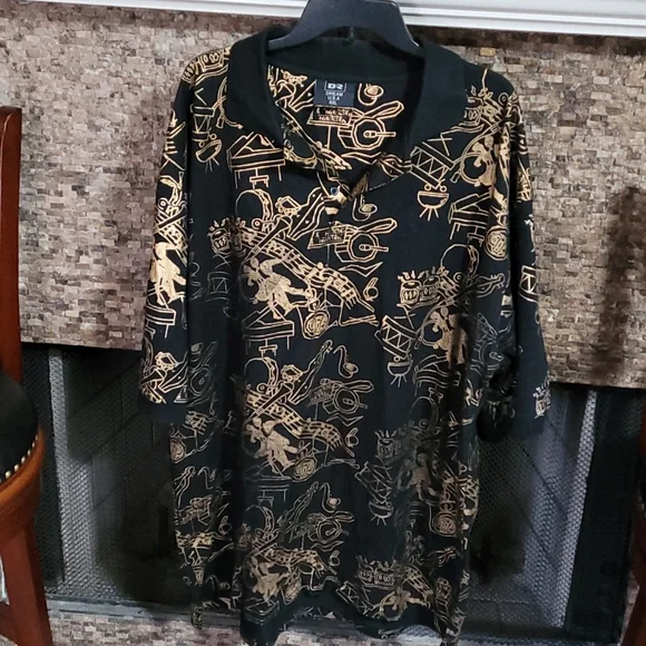 Men's Print Black Gold Shirt SIZE 4X - Picture 1 of 5